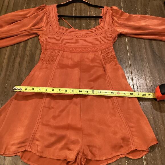 Free People Farrow Boho Romper Playsuit Viscose Terra Orange Long Sleeve US 2 - Picture 6 of 11